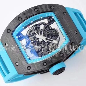 Richard Mille RM055 Black NTPT Blue Inner Bezel on Blue Rubber Strap