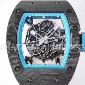 Richard Mille RM055 Black NTPT Blue Inner Bezel on White Rubber Strap