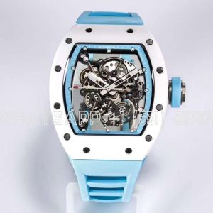 Richard Mille RM055 White Ceramic Blue Inner Bezel On Blue Rubber Strap