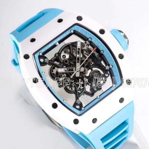 Richard Mille RM055 White Ceramic Blue Inner Bezel On Blue Rubber Strap