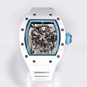 Richard Mille RM055 White Ceramic Blue Inner Bezel On White Rubber Strap
