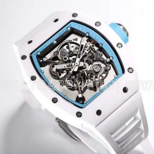 Richard Mille RM055 White Ceramic Blue Inner Bezel On White Rubber Strap
