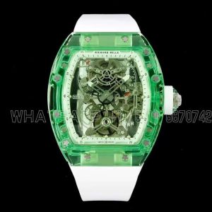 Richard Mille RM56-01 Green Transparent Tourbillon Skeleton Dial on White Rubber Strap