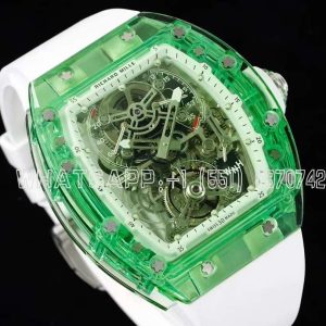 Richard Mille RM56-01 Green Transparent Tourbillon Skeleton Dial on White Rubber Strap