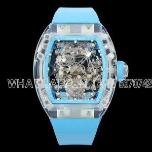 Richard Mille RM56-02 Transparent Tourbillon Skeleton Blue Dial on Blue Rubber Strap