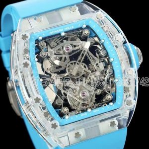 Richard Mille RM56-02 Transparent Tourbillon Skeleton Blue Dial on Blue Rubber Strap