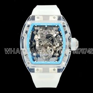 Richard Mille RM56-02 Transparent Tourbillon Skeleton Blue Dial on Transparent Rubber Strap