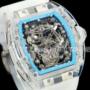 Richard Mille RM56-02 Transparent Tourbillon Skeleton Blue Dial on Transparent Rubber Strap