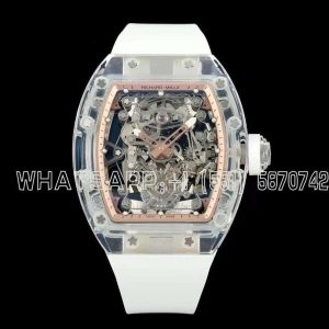 Richard Mille RM56-02 Transparent Tourbillon Skeleton Rose Dial on Transparent Rubber Strap