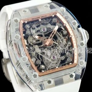 Richard Mille RM56-02 Transparent Tourbillon Skeleton Rose Dial on Transparent Rubber Strap