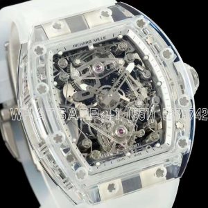 Richard Mille RM56-02 Transparent Tourbillon Skeleton White Dial on Transparent Rubber Strap